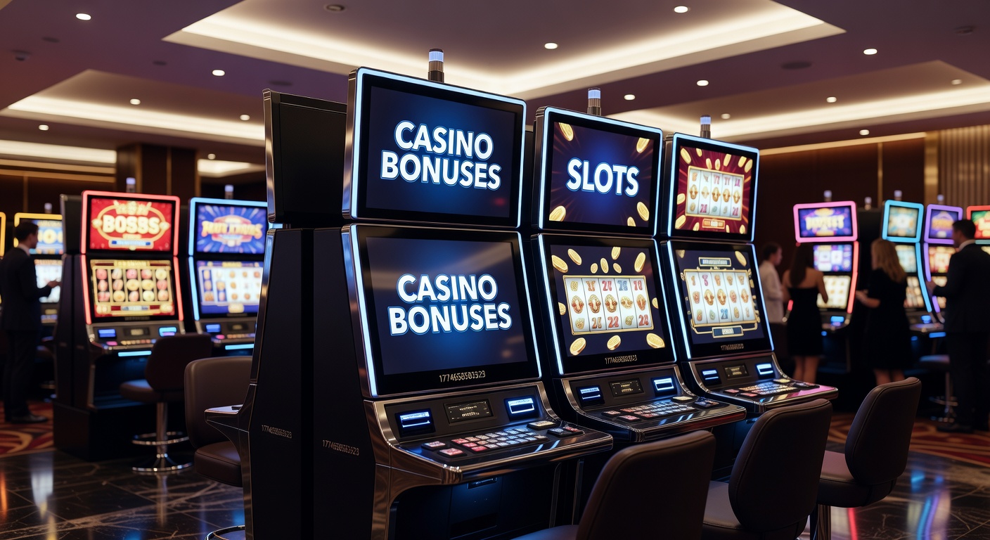 Vibrant slot machine reels spinning with bonus symbols lighting up, illustrating casino promotions in action