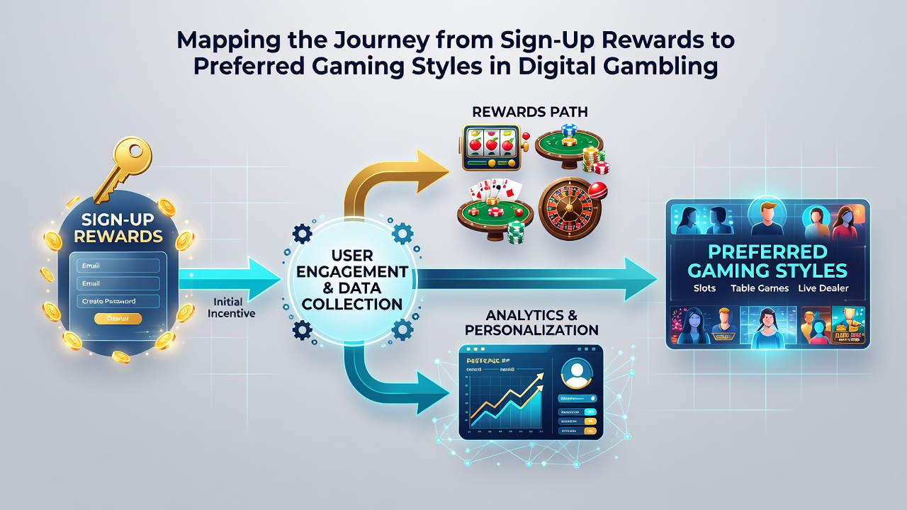 Graph depicting player progression from sign-up rewards toward preferred game types over several months