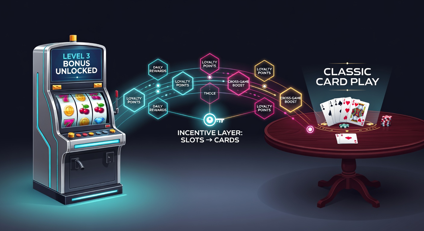Detailed view of a player interface displaying accumulated rewards moving from slot progress bars to poker hand bonuses and table access tokens