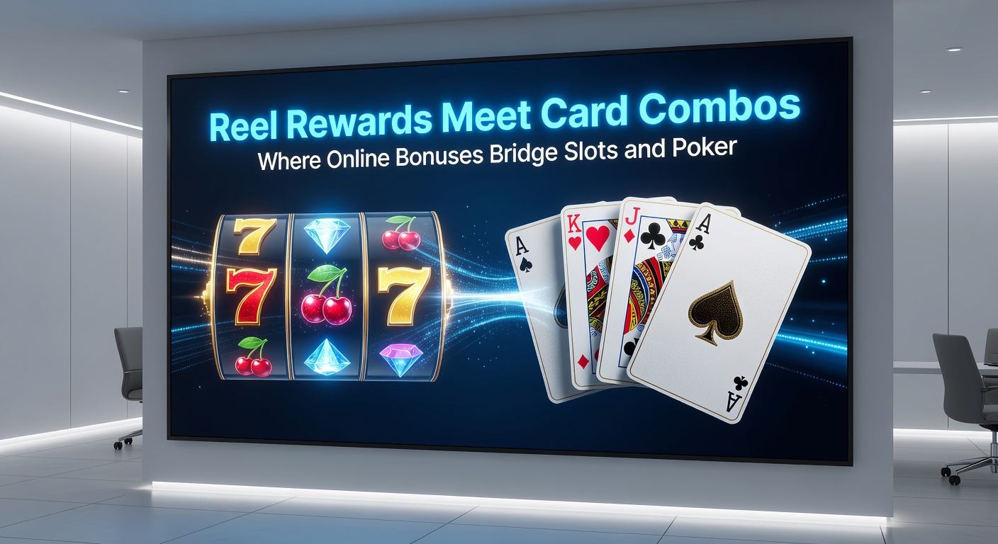 Screenshot of an online casino dashboard displaying a bonus meter filling from slot spins and poker hands, with crossover icons highlighting bridged rewards