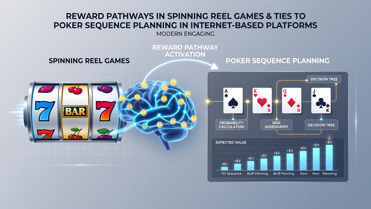 Illustration of poker hand sequencing overlaid with reward pathway indicators from digital gaming research