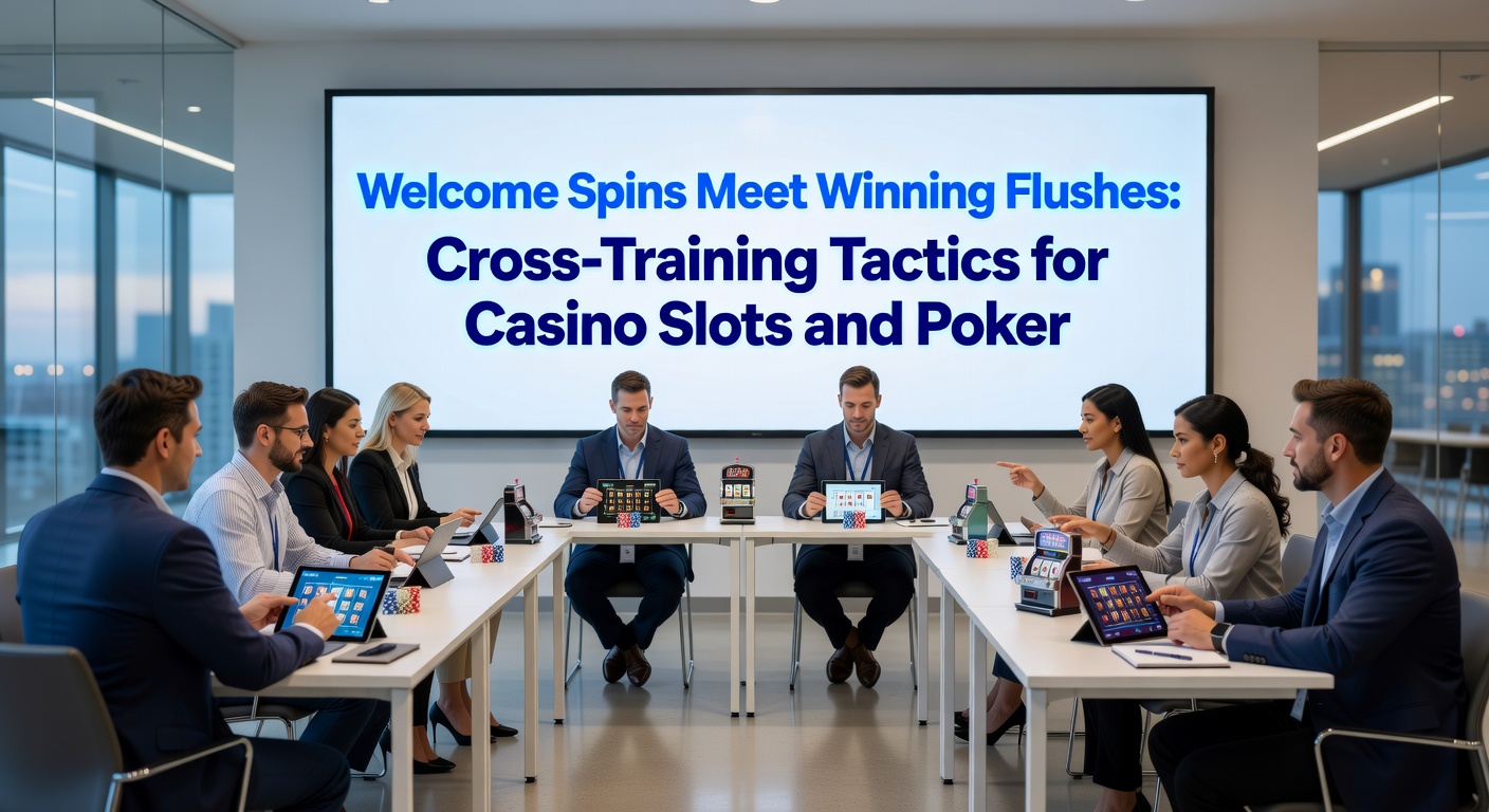 Dynamic split image showing slot bonus spins transitioning into a poker flush hand on the felt